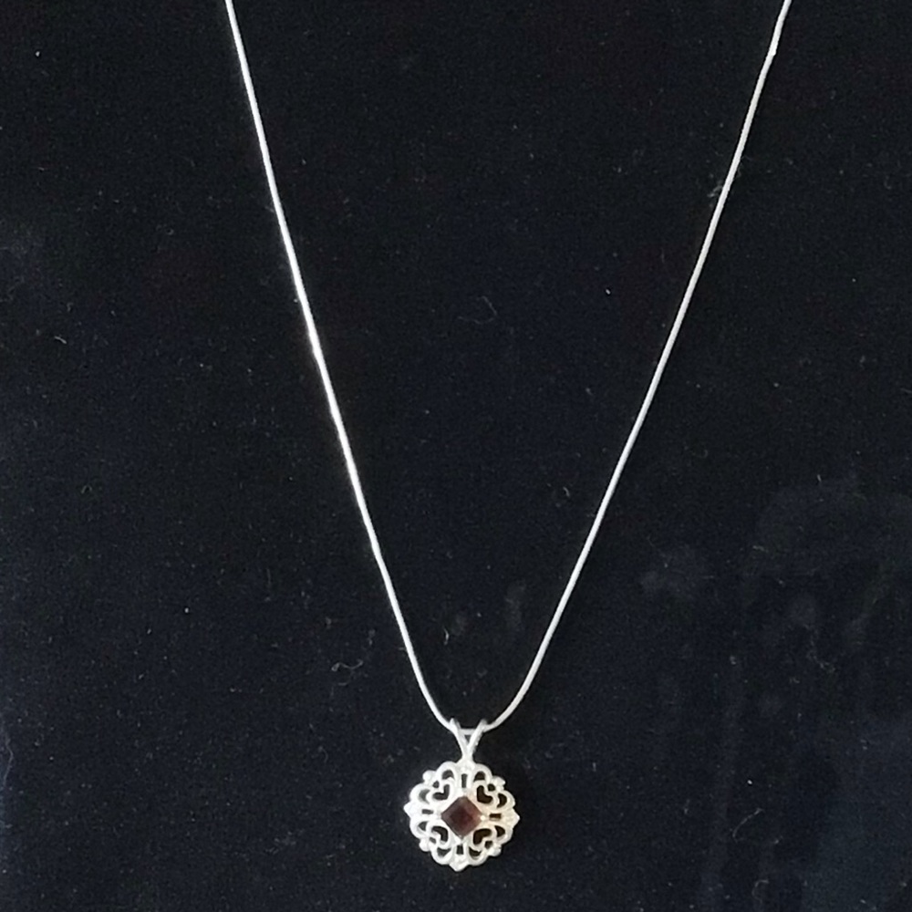 Vintage sterling silver garnet designer necklace